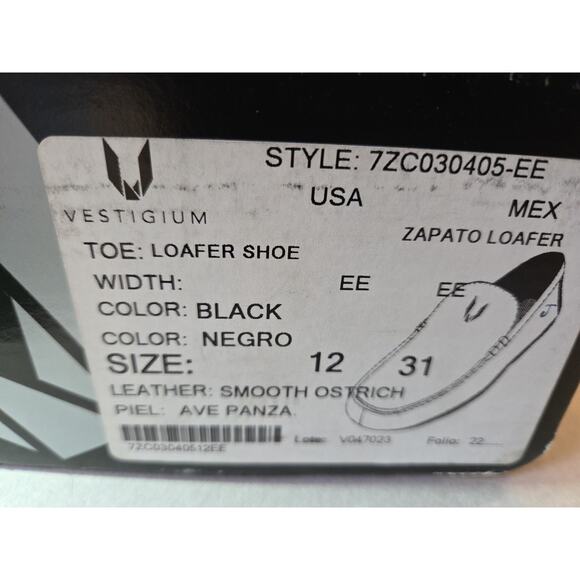VESTIUM Ave Panza Black Smooth Genuine Ostrich Size 12 E E New